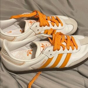Adidas Samba White and Vibrant Orange Shoes